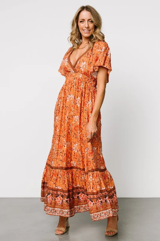 Marietta Maxi Dress | Orange Floral Elegant Maxi Dress with Lace