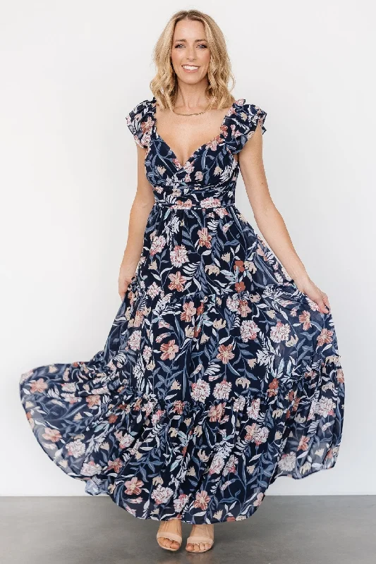 Martina Maxi Dress | Navy Multi Stylish A-Line Maxi Dress