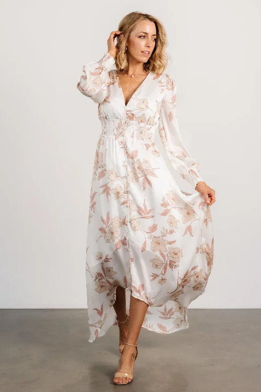 Mayfair High Low Maxi Dress | White Floral Chic Boho Print Maxi Dress