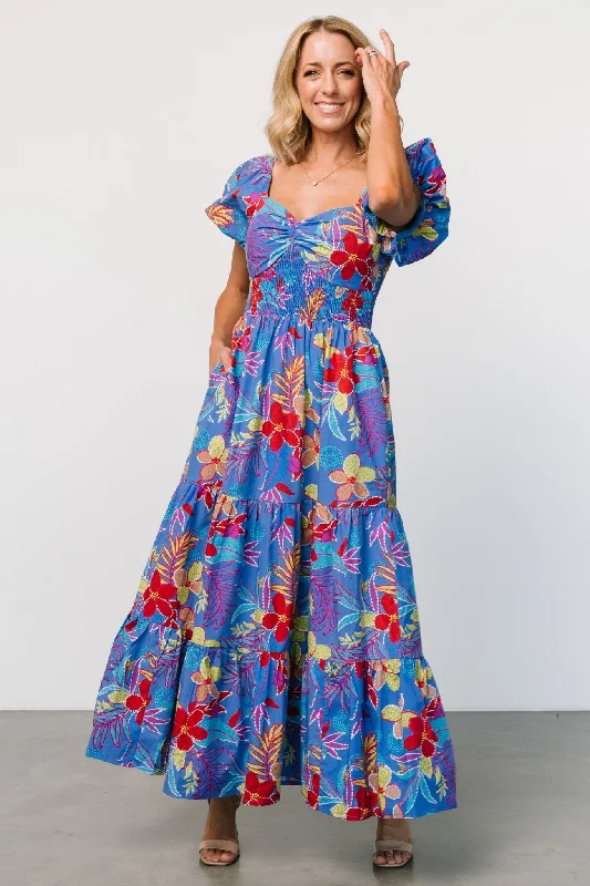 Melanie Maxi Dress | Blue Multi Comfortable Ruffle Maxi Dress