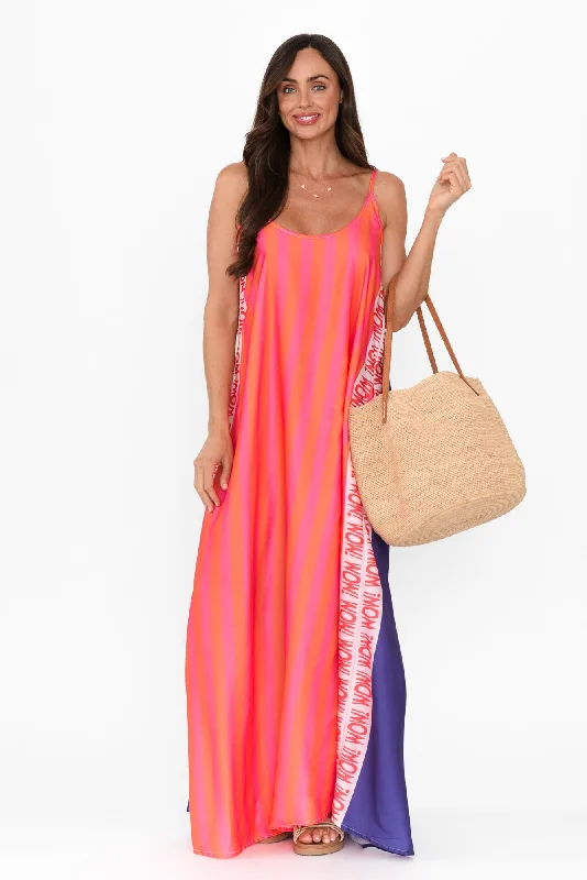 Melina Pink Splice Maxi Dress Trendy Short Sleeve Maxi Dress