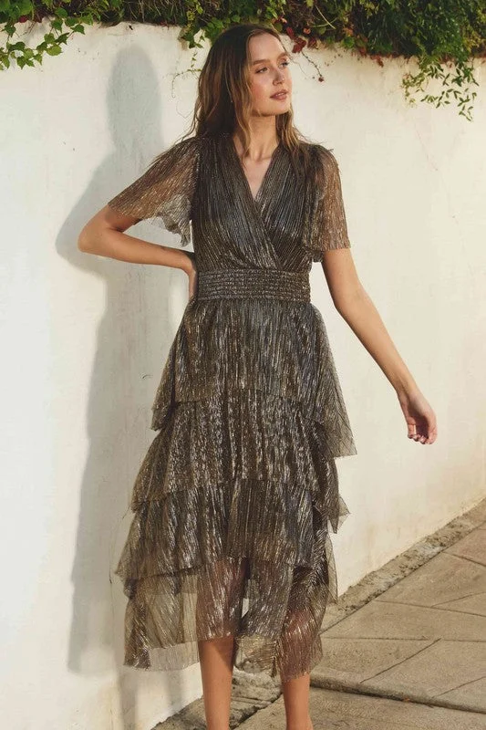 Meteor Cinched Waist Tiered Maxi Dress Cozy Maxi Dress with Slit