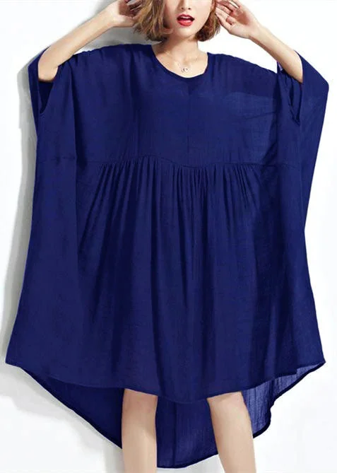 New Blue Chiffon Dresses Plus Size Clothing Linen Maxi Dress Fine High Waist Batwing Sleeve Clothing Elegant Maxi Dress with Lace