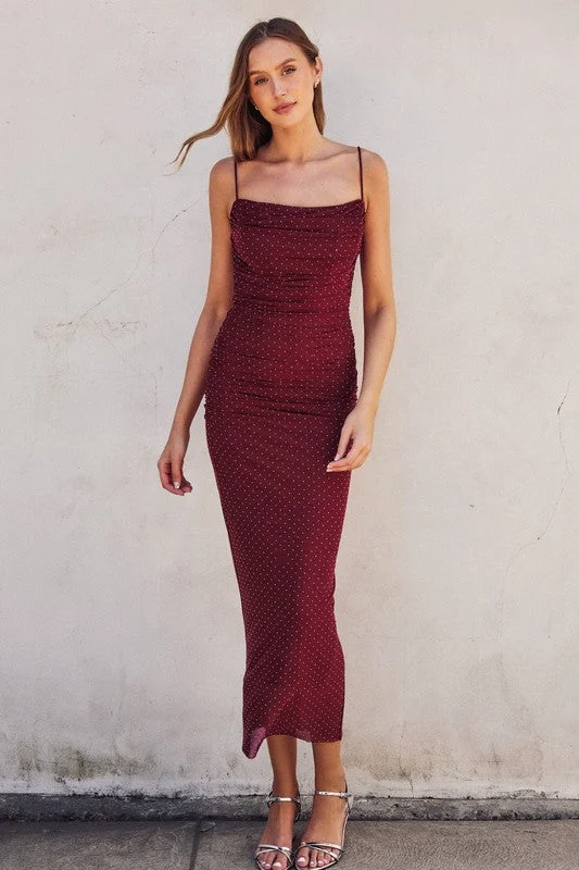 Night We Met Ruched Bodycon Maxi Dress - Wine Fashionable High-Low Maxi Dress