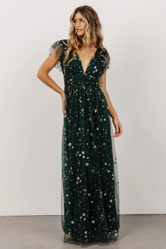Nova Shimmer Maxi Dress | Green + Gold Stylish Longline Maxi Dress