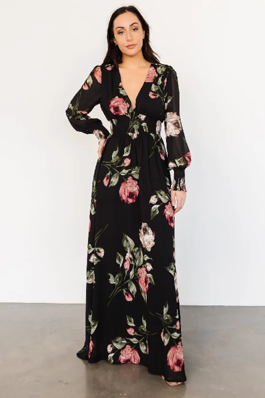 Olivia Maxi Dress | Black Rose Floral Fashionable Sleeveless Maxi Dress