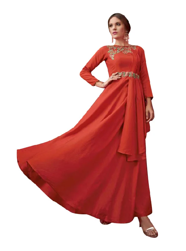 Orange Cotton Satin Long Maxi Dress Chic Button-Up Maxi Dress