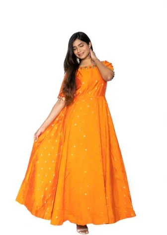 Orange Raw Silk Maxi Dress Elegant Lace-Up Maxi Dress