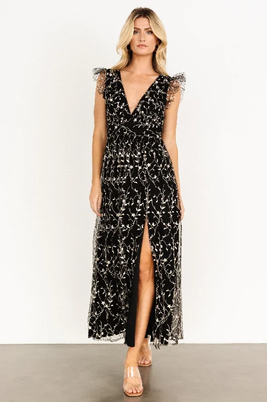 Orza Embroidered Maxi Dress | Black Cozy Wrap Maxi Dress