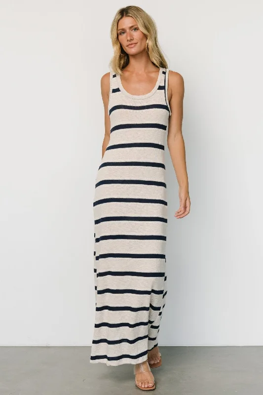 Palawan Striped Maxi Dress | Cream + Navy Chic Sleeveless Maxi Dress