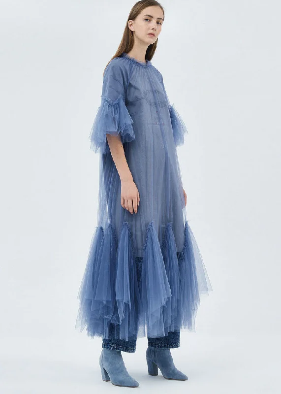 Plus Size Blue O-Neck Patchwork Tulle Maxi Dresses Half Sleeve Fashionable Faux Wrap Maxi Dress Plus Size Blue O-Neck Patchwork Tulle Maxi Dresses Half Sleeve Fashionable Faux Wrap Maxi Dress