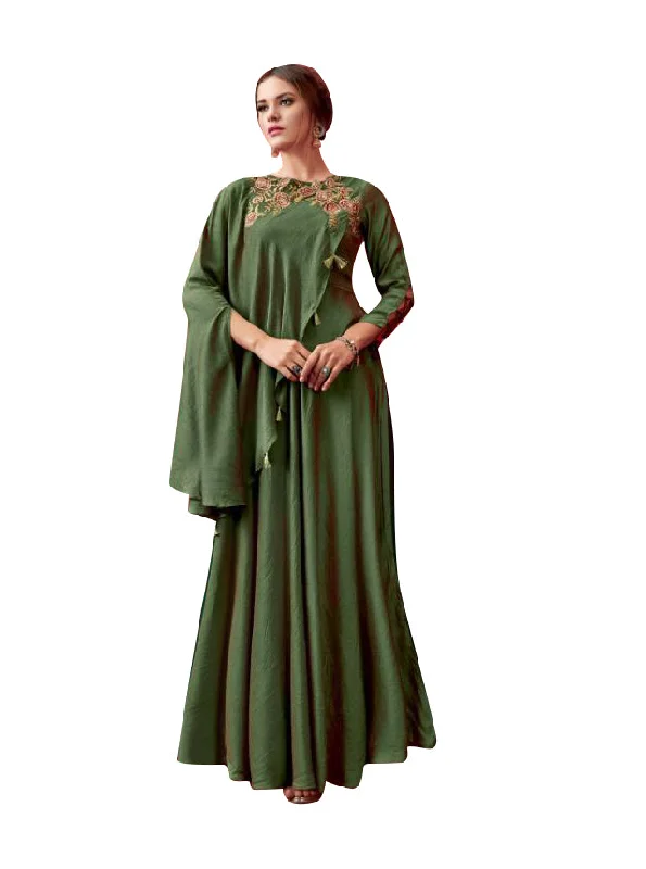 Royal Olive Green Long Frock Maxi Dress Stylish Off-Shoulder Maxi Dress