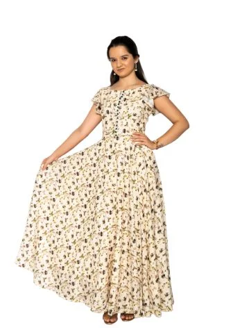 Simple White Floral Maxi Dress Elegant Maxi Dress with Belt