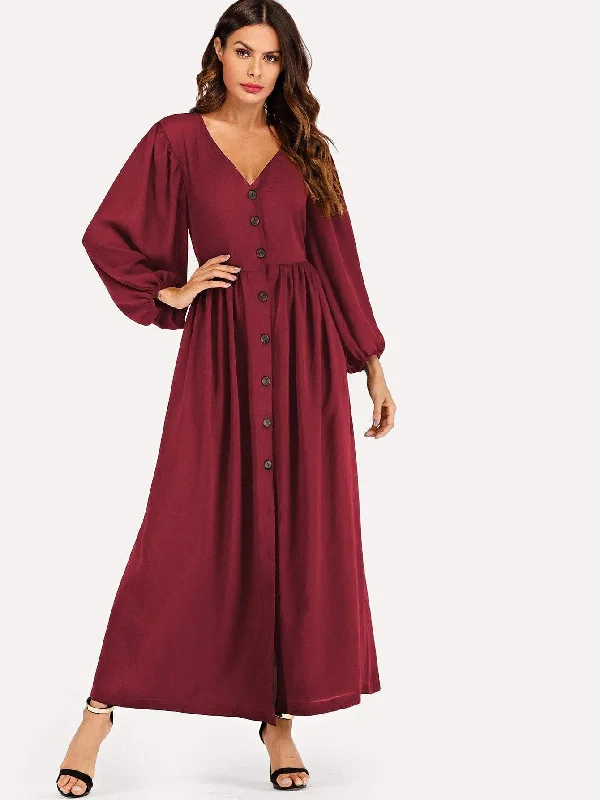 Sleeve Button Through Maxi Dress Stylish Long Sleeve Maxi Dress