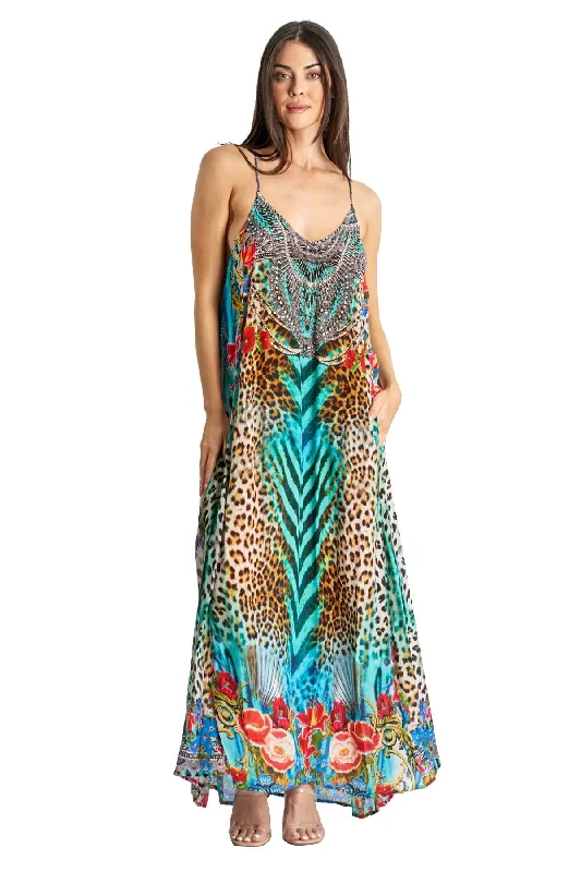 Spaghetti Strap Resort Maxi Dress Cozy Ruffle Sleeve Maxi Dress