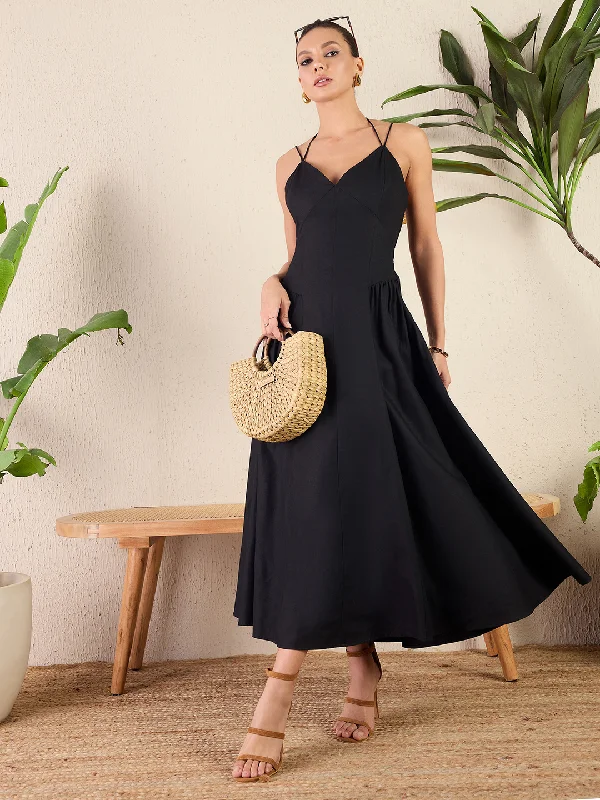 Strappy Cotton Poplin Corset Maxi Dress Cozy Ribbed Maxi Dress