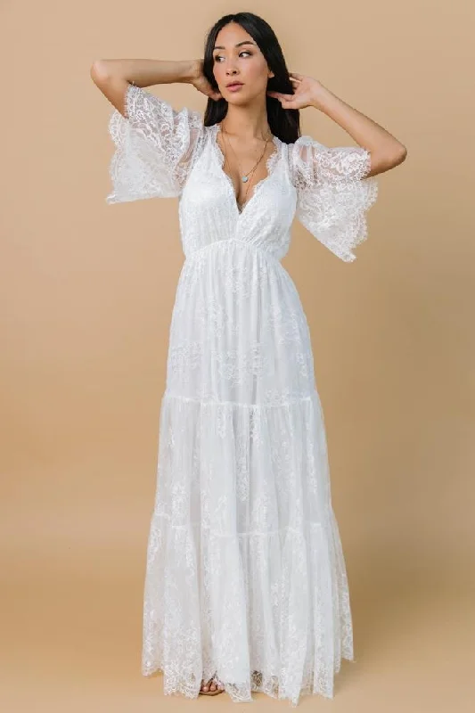 Wanderlust Lace Maxi Dress | White Fashionable Printed Maxi Dress