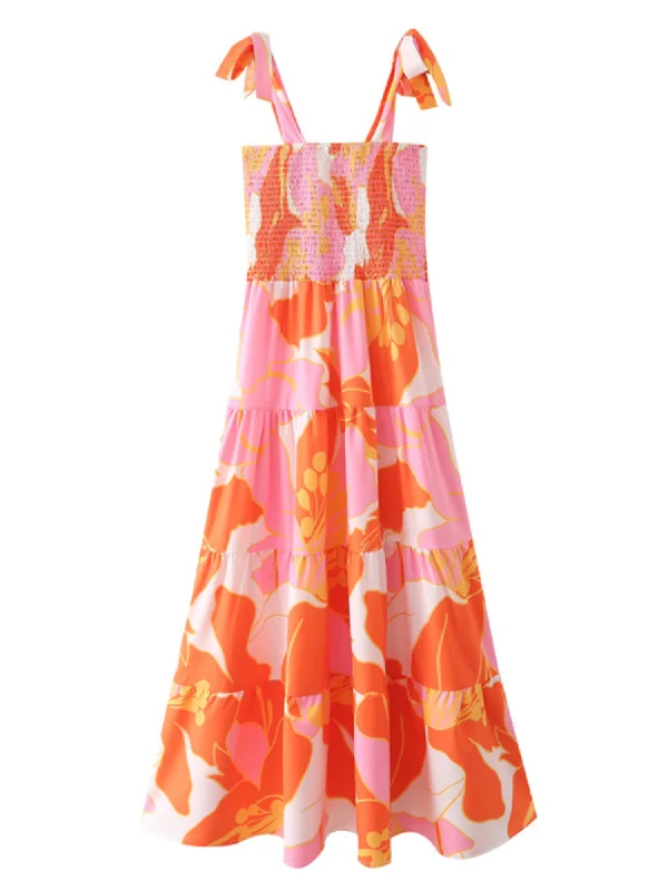 'Yanny' Floral Printed Tied Strap Maxi Dress Stylish A-Line Maxi Dress