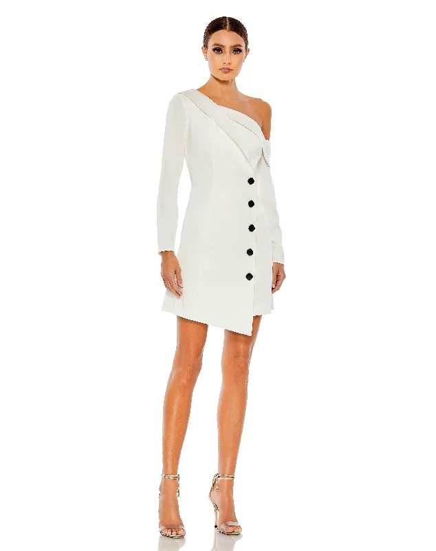 Drop Shoulder Faux Tuxedo Mini Dress Chic Mini Dress with V-Neck
