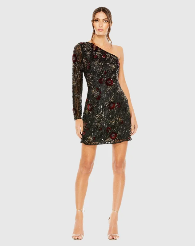 One Shoulder Embellished Mini Dress - FINAL SALE Chic Puff Sleeve Mini Dress