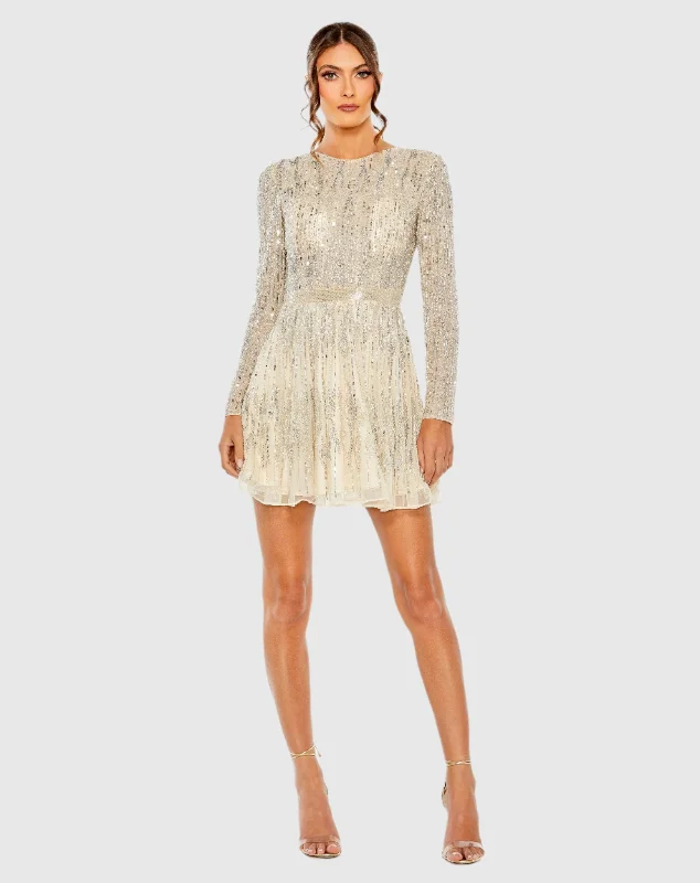 High Neck Long Sleeve A Line Mini Dress Fashionable Mini Dress with Pockets
