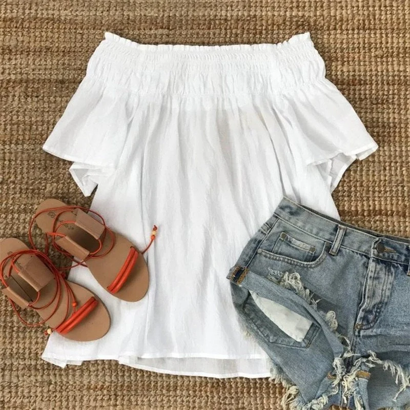 Women Summer Flare Sleeve Boho Short Dress Sexy Off The Shoulder Loose White Mini Dresses Casual Beach Vestidos Comfortable Fit-and-Flare Mini Dress Women Summer Flare Sleeve Boho Short Dress Sexy Off The Shoulder Loose White Mini Dresses Casual Beach Vestidos Comfortable Fit-and-Flare Mini Dress