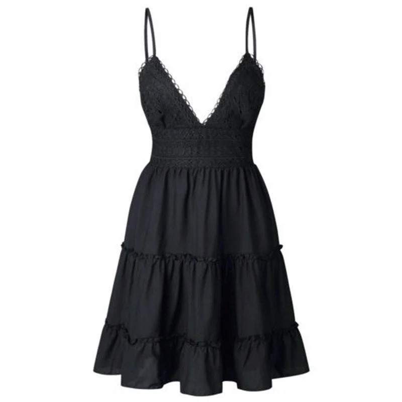 Hot sell women lace dress 2022 summer boho casual mini dress spaghetti strap V Neck backless bandage Ruffles vestidos sweet Girl Stylish Puff Sleeve Mini Dress Hot sell women lace dress 2022 summer boho casual mini dress spaghetti strap V Neck backless bandage Ruffles vestidos sweet Girl Stylish Puff Sleeve Mini Dress