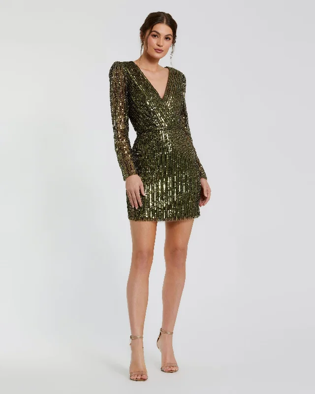 Long Sleeve Sequined Mini Dress Trendy Camisole Mini Dress