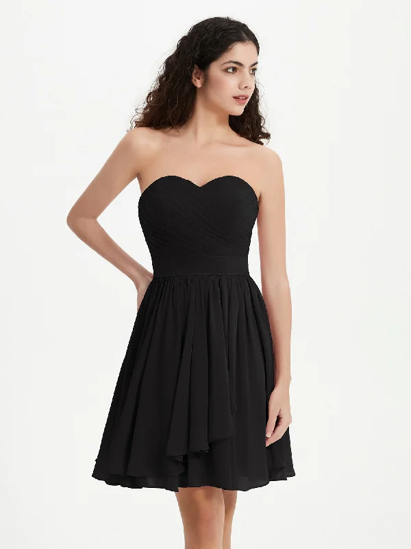 Strapless Sweetheart Neck Mini Dresses-Black Fashionable Pleated Mini Dress