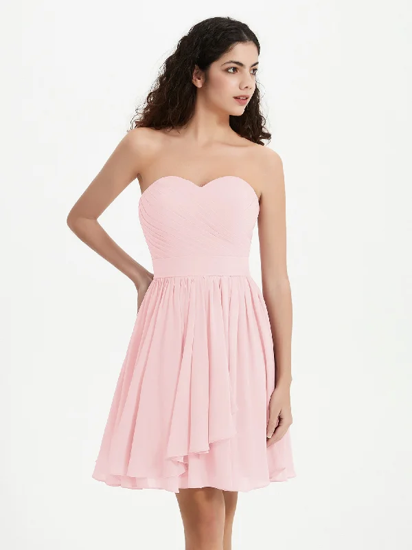 Strapless Sweetheart Neck Mini Dresses-Blushing Pink Elegant Satin Mini Dress