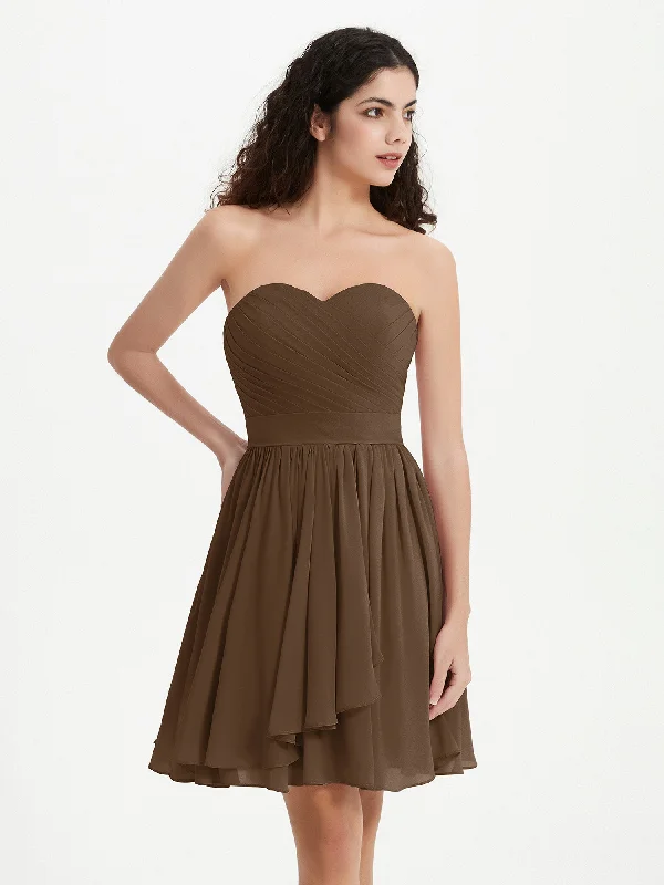 Strapless Sweetheart Neck Mini Dresses-Brown Classic Casual Mini Dress