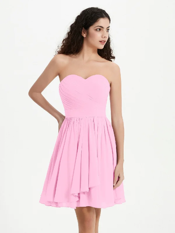 Strapless Sweetheart Neck Mini Dresses-Candy Pink Elegant Mini Dress with Ruffles