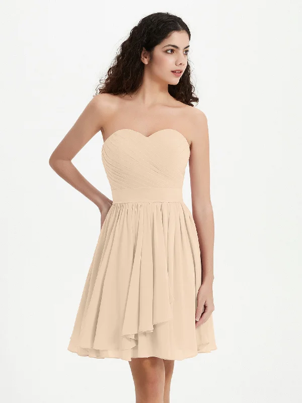 Strapless Sweetheart Neck Mini Dresses-Champagne Cozy Cowl Neck Mini Dress