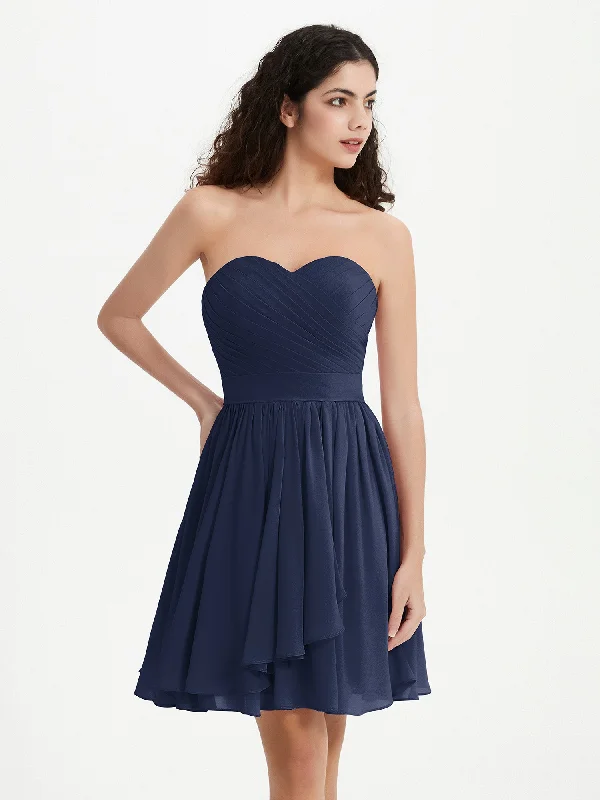 Strapless Sweetheart Neck Mini Dresses-Dark Navy Fashionable Lace-Trim Mini Dress