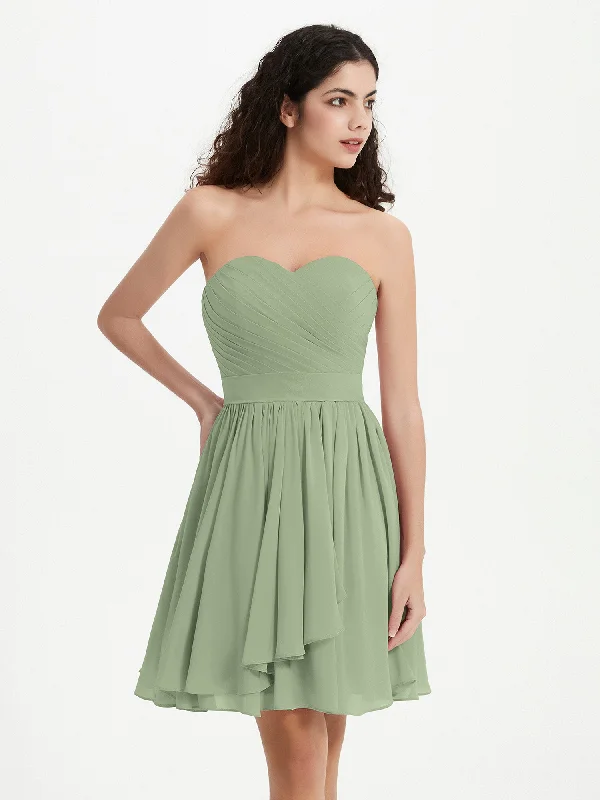 Strapless Sweetheart Neck Mini Dresses-Dusty Sage Fashionable Lace-Trim Mini Dress