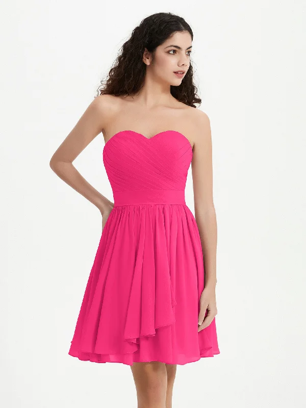 Strapless Sweetheart Neck Mini Dresses-Fuchsia Classic Floral Print Mini Dress