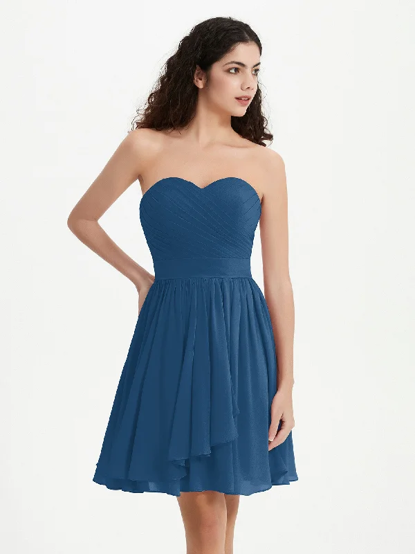 Strapless Sweetheart Neck Mini Dresses-Ink Blue Fashionable Off-Shoulder Mini Dress