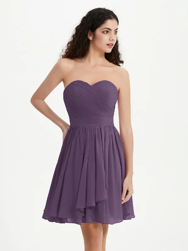 Strapless Sweetheart Neck Mini Dresses-Plum Fashionable Lace-Trim Mini Dress