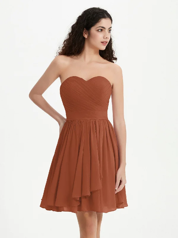 Strapless Sweetheart Neck Mini Dresses-Rust Casual High-Waist Mini Dress