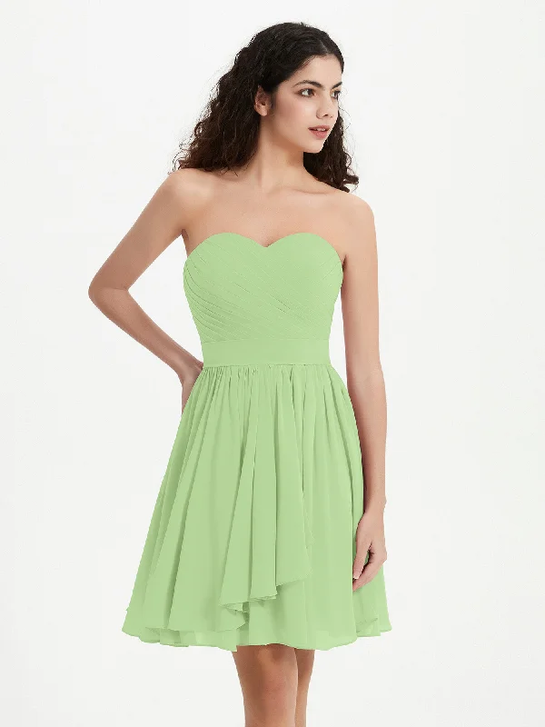 Strapless Sweetheart Neck Mini Dresses-Sage Elegant Satin Lace Mini Dress