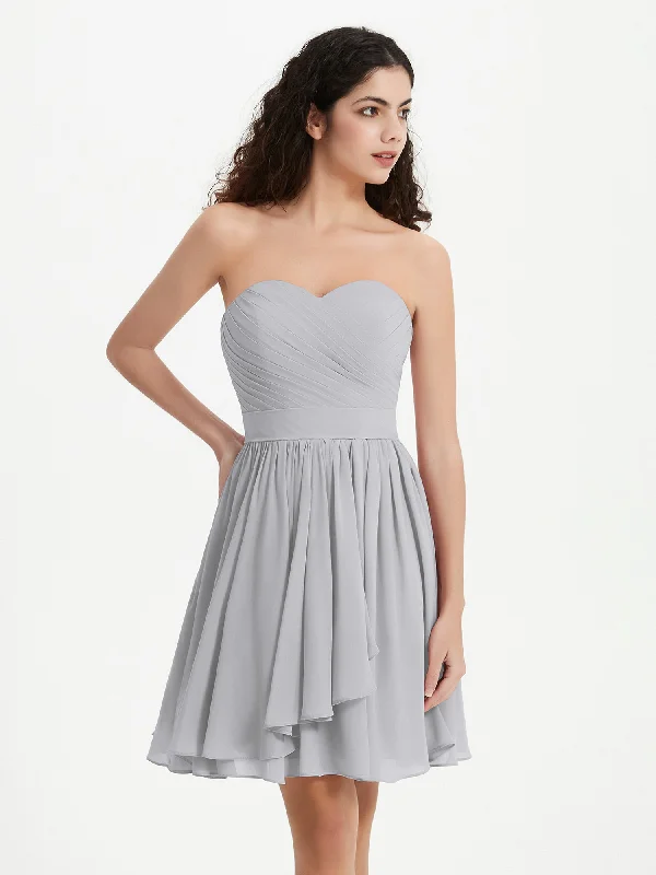 Strapless Sweetheart Neck Mini Dresses-Silver Fashionable Denim Mini Dress
