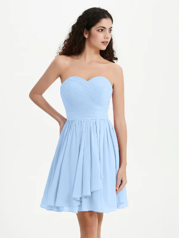 Strapless Sweetheart Neck Mini Dresses-Sky Blue Trendy Floral Mini Dress