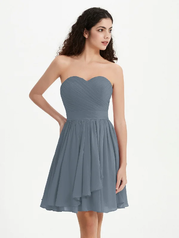 Strapless Sweetheart Neck Mini Dresses-Slate Blue Elegant Lace Mini Dress