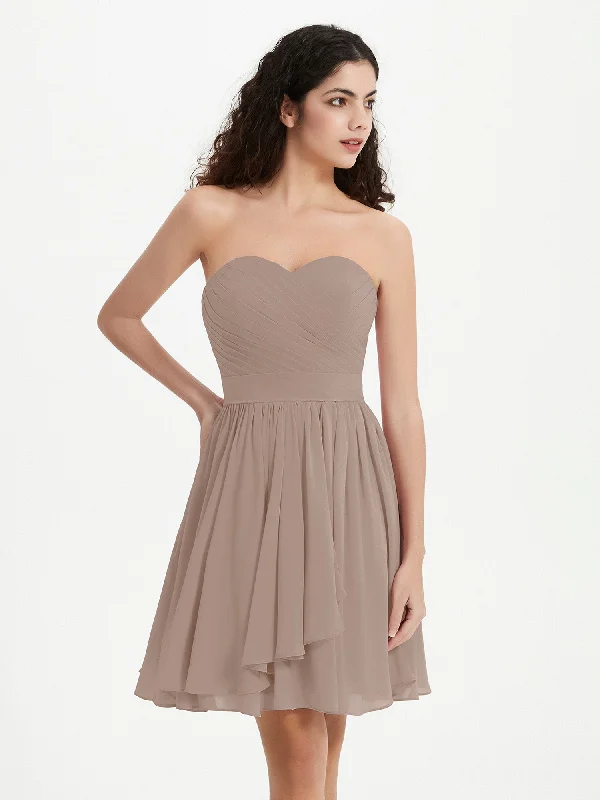Strapless Sweetheart Neck Mini Dresses-Taupe Trendy Mesh Mini Dress