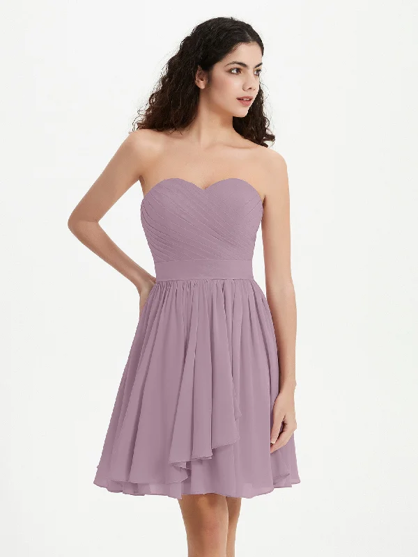 Strapless Sweetheart Neck Mini Dresses-Vintage Mauve Trendy Mini Dress with Belt