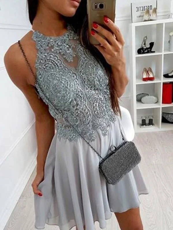 Bridelily A-Line Chiffon Halter With Applique Sleeveless Short/Mini Dresses Casual High-Waist Mini Dress Bridelily A-Line Chiffon Halter With Applique Sleeveless Short/Mini Dresses Casual High-Waist Mini Dress