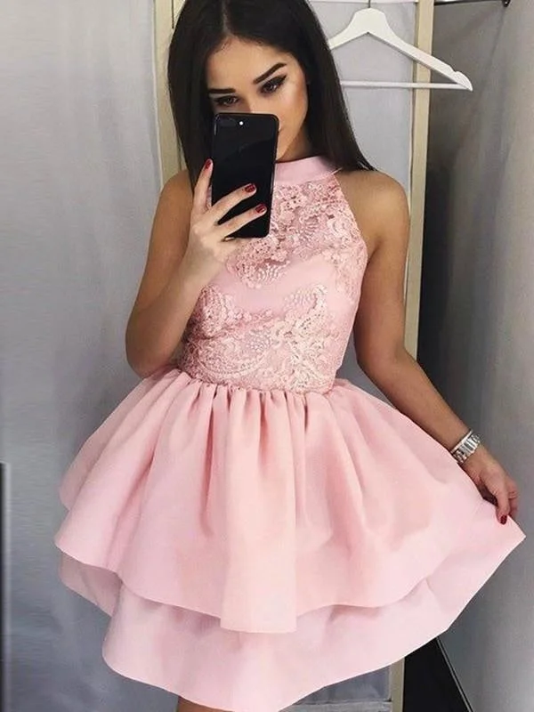 Bridelily A-Line Lace Jewel Sleeveless Satin Short/Mini Dresses Fashionable Mini Dress with Pockets Bridelily A-Line Lace Jewel Sleeveless Satin Short/Mini Dresses Fashionable Mini Dress with Pockets
