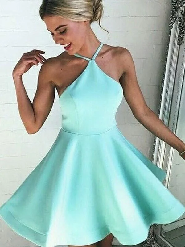 Bridelily A-Line Satin Halter Sleeveless With Pleated Short/Mini Dresses Elegant Silk Mini Dress Bridelily A-Line Satin Halter Sleeveless With Pleated Short/Mini Dresses Elegant Silk Mini Dress