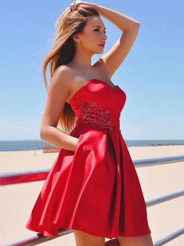 Bridelily A-Line Satin Sweetheart With Ruffles Sleeveless Short/Mini Dresses Fashionable Party Mini Dress Bridelily A-Line Satin Sweetheart With Ruffles Sleeveless Short/Mini Dresses Fashionable Party Mini Dress
