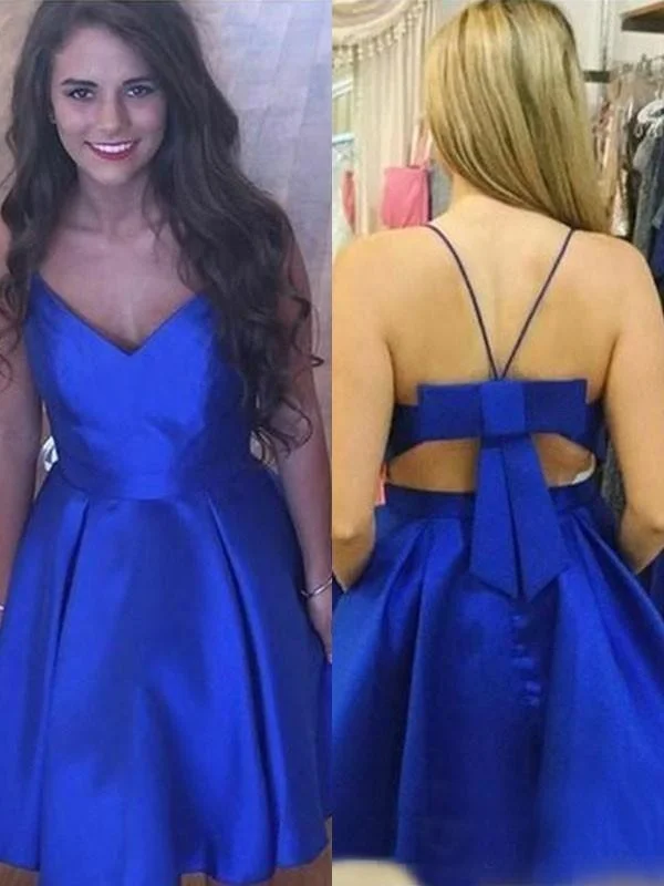 Bridelily A-Line Satin With Bowknot Spaghetti Straps Sleeveless Short/Mini Dresses Elegant Mini Dress with Pleats Bridelily A-Line Satin With Bowknot Spaghetti Straps Sleeveless Short/Mini Dresses Elegant Mini Dress with Pleats